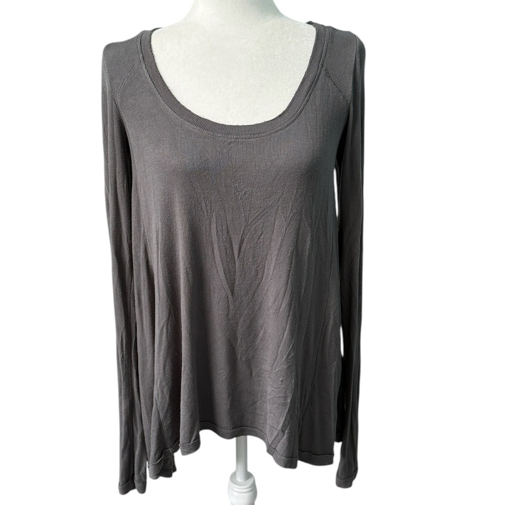 Free People Ribbed Long Sleeve Scoop Neck A Line Swing Tee Size Small